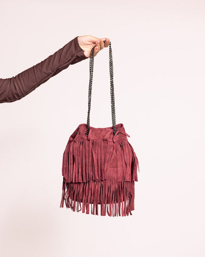 Secchiello con frange vera pelle