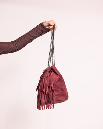 Secchiello con frange vera pelle