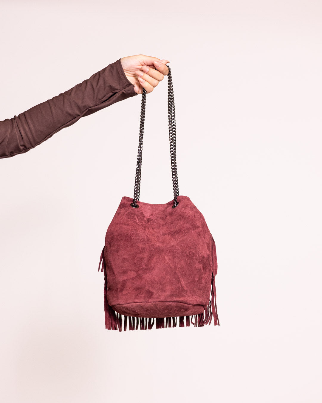 Secchiello con frange vera pelle