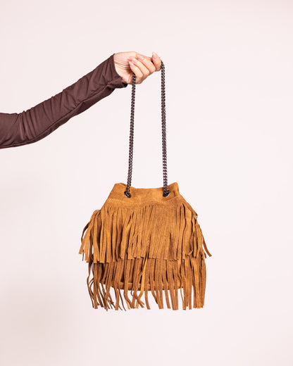 Secchiello con frange vera pelle