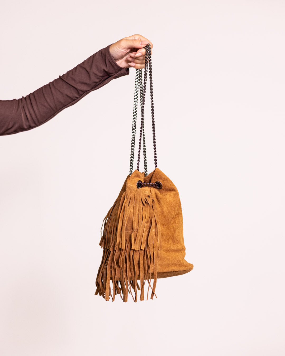 Secchiello con frange vera pelle