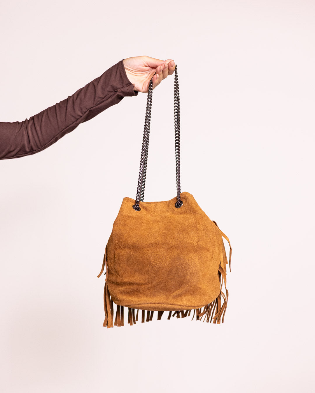 Secchiello con frange vera pelle