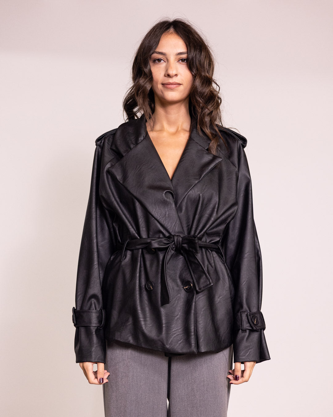 Giacca doppiopetto in ecopelle