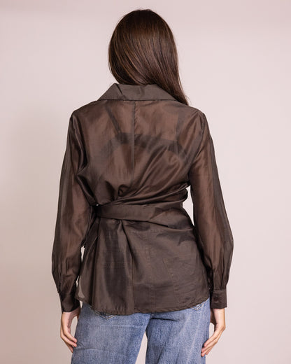 Camicia con finta balza e fiocco laterale